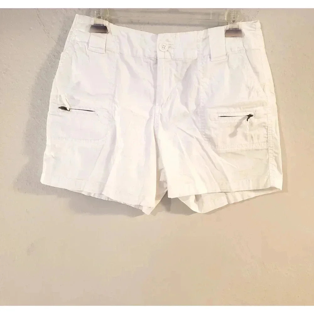 St Johns Bay Petite White Stretch Cargo Shorts Womens 8P Zipper Pockets